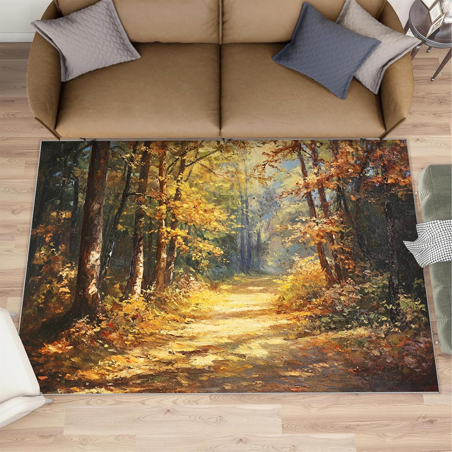 Forest Rug 6x8, Forest Rugs for Bedroom, Oil Painting Rugs for Living Room, Washable Area Rug for Boys Girls Room, Non Slip & Low Pile Carpet