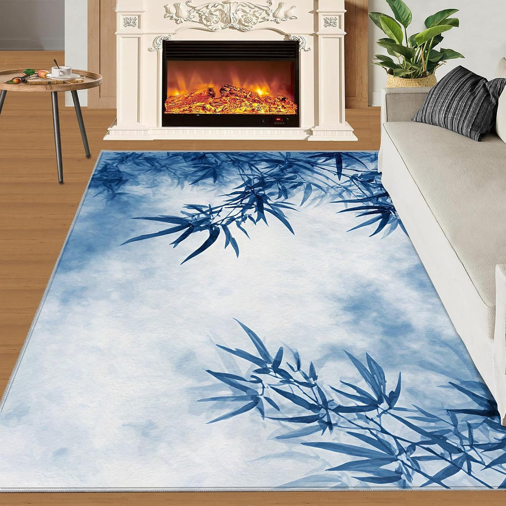 Bamboo Rugs for Bedroom, Bamboo Leaves Rug 6x8, Botanical Dining Room Rugs Washable & Non Slip Large Carpet for Home Decor