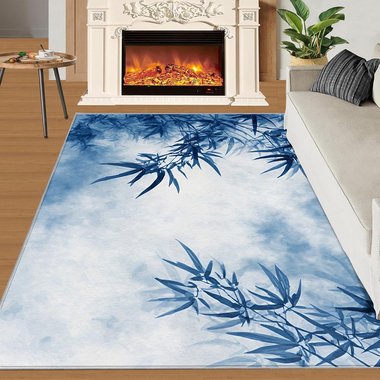 Bamboo Rugs for Bedroom, Bamboo Leaves Rug 6x8, Botanical Dining Room Rugs Washable & Non Slip Large Carpet for Home Decor