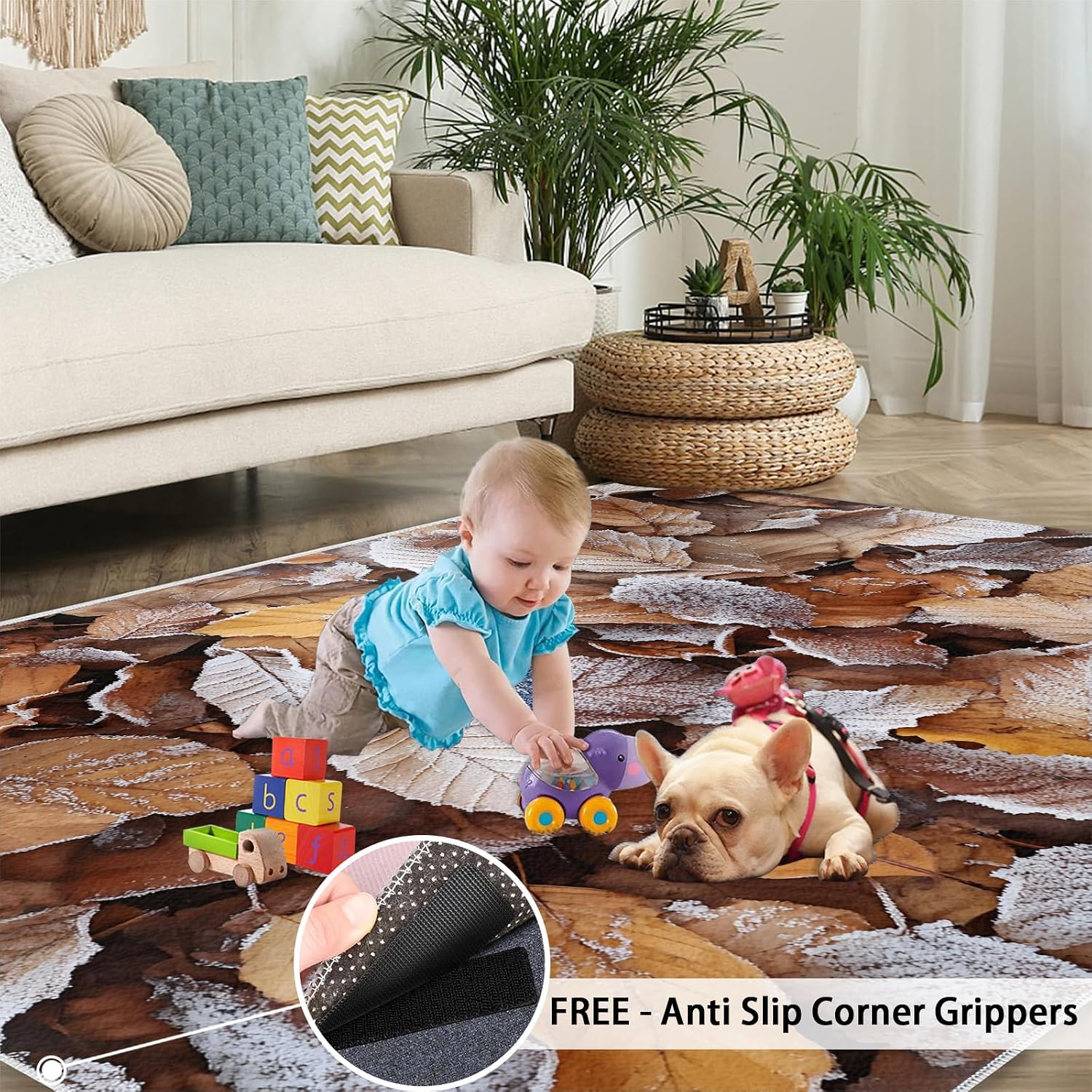6x8 Fallen Leaf Classroom Rugs - Dead Leaves Playroom Rug, Natural Autumn Leaves Carpet Area Rug for Girls Bedroom Kids Room Basement Office Classroom