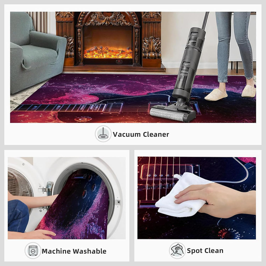 5x7 Electric Guitar Area Rugs - Musical Instrument Rugs for Bedroom Girls, Rug Non Slip Soft Rugs for Living Room Hardwood Floors Teen Room