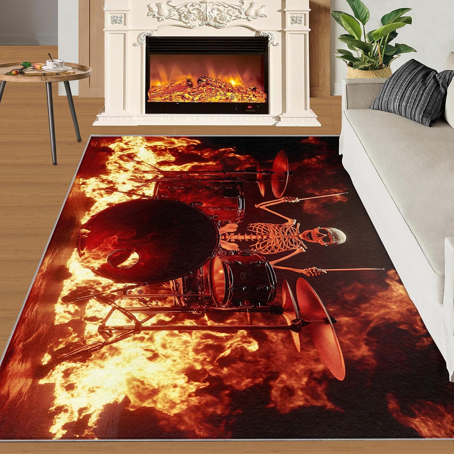 Guitar Rug & Home Decor - 5x7 Rug, Flame Rugs for Bedroom, Boys Cool Washable Rugs for Living Room, Rock and Roll Carpet, Non Slip Indoor Guitar Floor Mats & Music Room Decor
