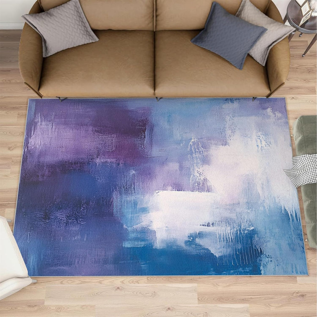 6x8 Abstract Area Rug - Blue-Purple-Blocks Large Rugs for Living Room, Abstract Art Carpet Area Rug for Girls Bedroom Kids Room Basement Office Classroom