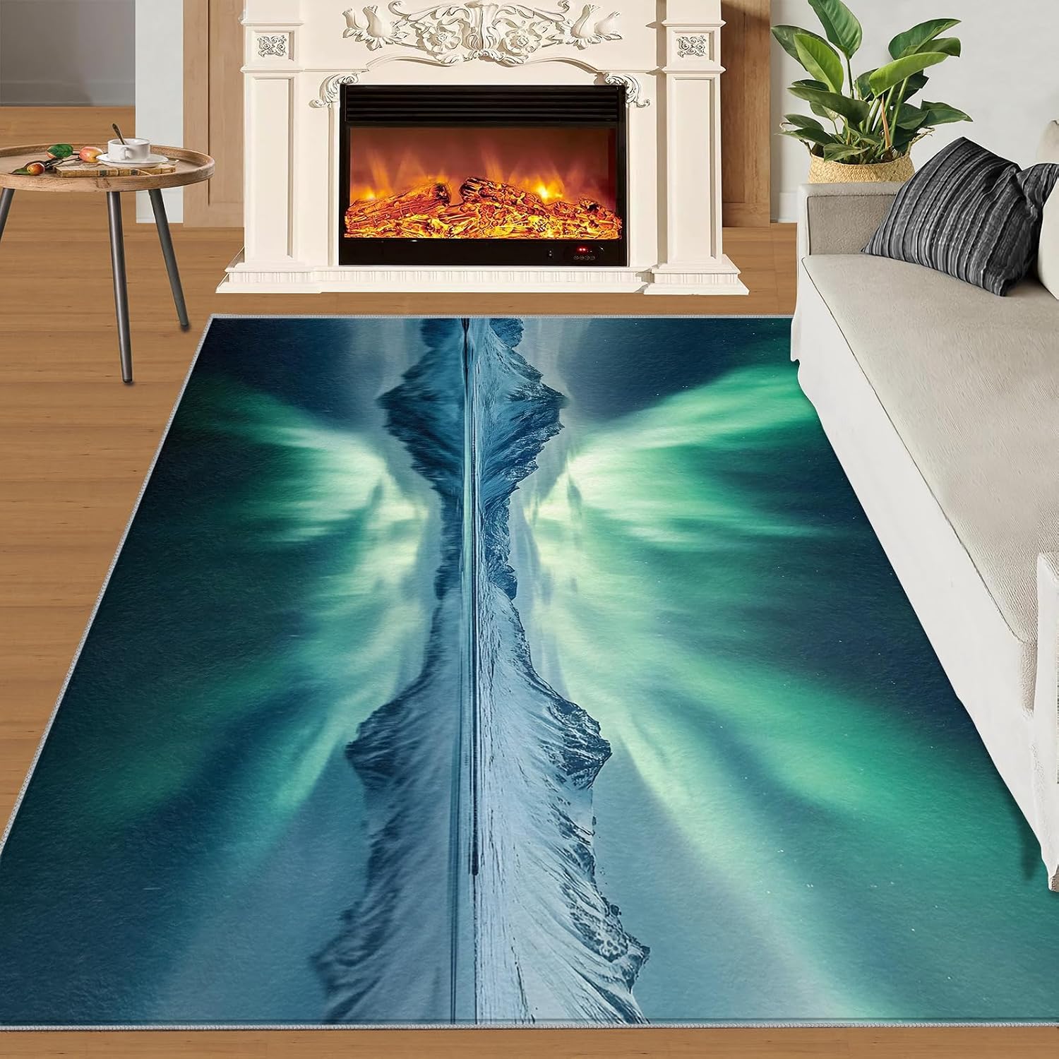 Northern Lights Rugs for Bedroom - 6x8 Rug, Aurora Borealis Area Rugs for Living Room, Mountain Carpet, Landscape Carpet, Washable Mat, Northern Lights Home Decor & Gifts