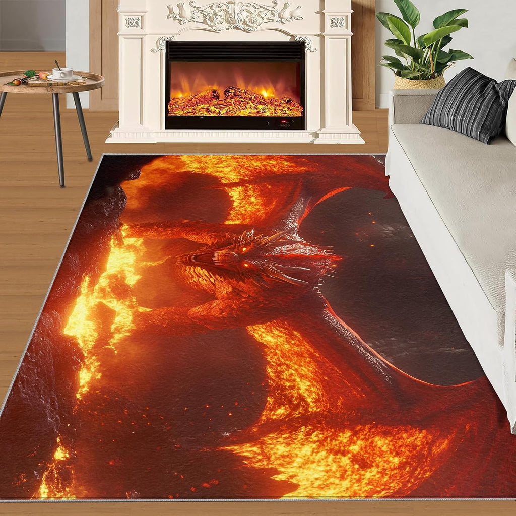 Dragon Rugs for Bedroom, Dragon Rug 6x8, Mythical Creatures Dining Room Rugs Washable & Non Slip Large Carpet for Home Decor