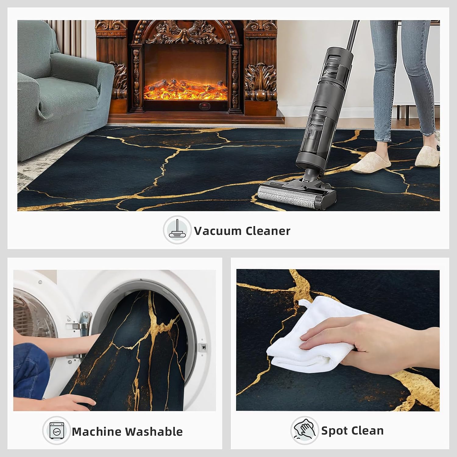 Abstract Cracks Rug 6x8 - Gold Line Texture Large Rugs for Living Room, Modern Irregular Art Carpet Area Rug for Girls Bedroom Kids Room Basement Office Classroom