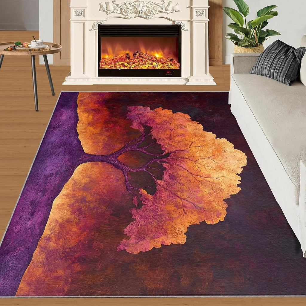 6x8 Dreamlike Tree Classroom Rugs - Retro Tree Playroom Rug, Natural Landscape Carpet Area Rug for Girls Bedroom Kids Room Basement Office Classroom
