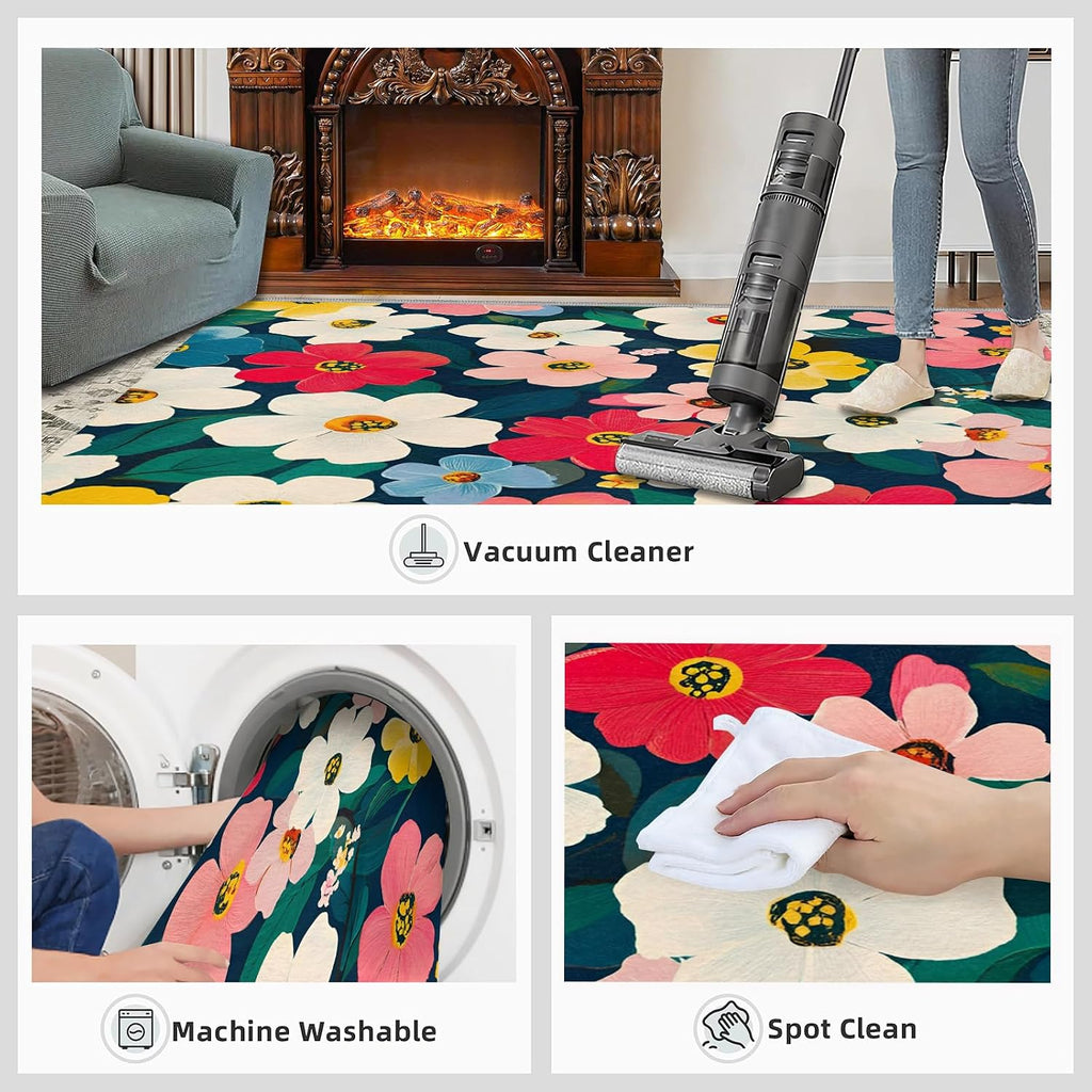 6x8 Florals Area Rug - Colorful Florals Large Rugs for Living Room, Flower Carpet Area Rug for Girls Bedroom Kids Room Basement Office Classroom