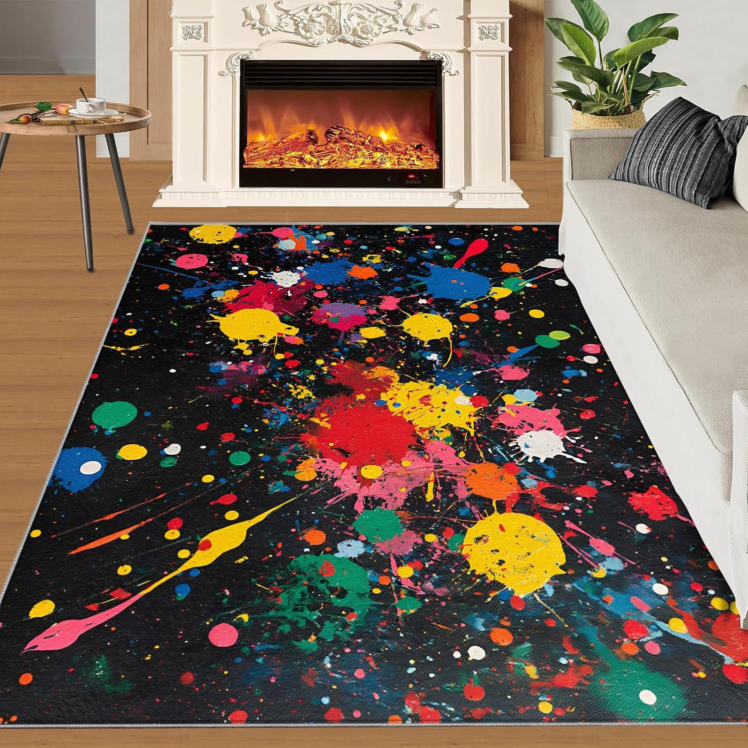 Colorful Ink Splash Rug 6x8-6x8 Rug, Modern Area Rugs for Living Room Bedroom, Colorful Area Carpet, Abstract Washable Carpet, Modern Home Decor & Gifts