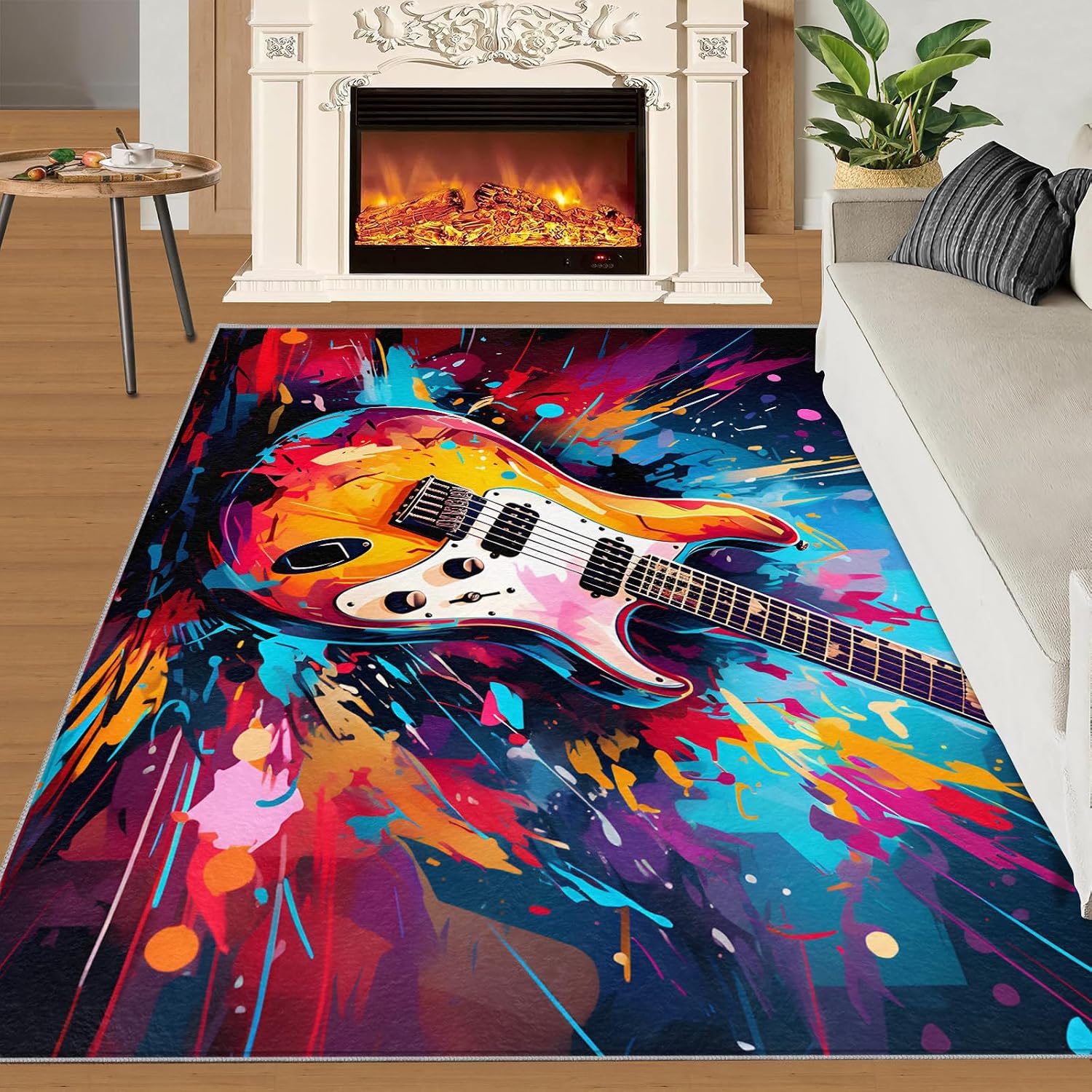 Cool Guitar Area Rug - Guitar Kids Rugs - Music Lover Rug for Bedroom, Indoor Machine Washable Carpet for Music Classroom Studio Band 5x7ft