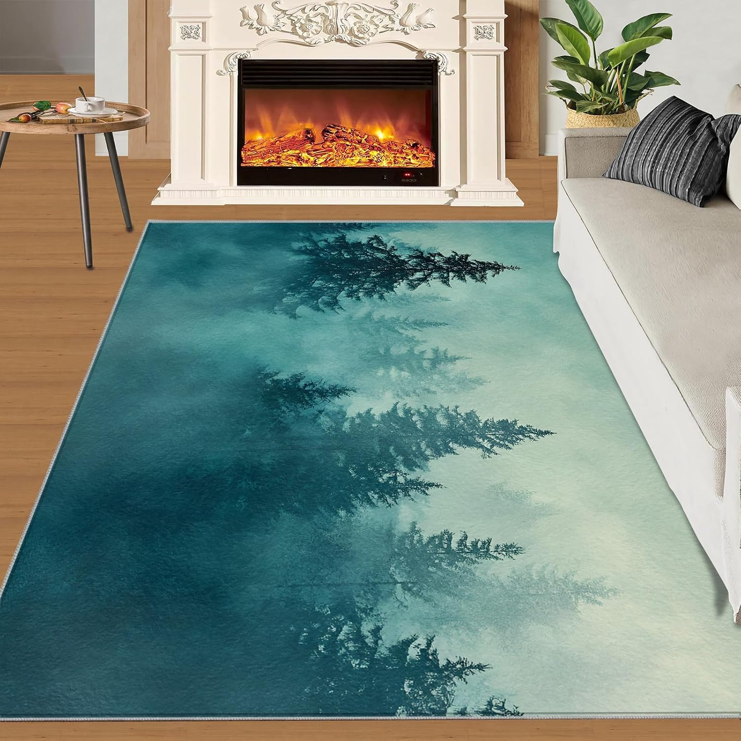 Forest Rugs for Living Room 6x8 Rug, Woodland Area Rug, Jungle Rugs, Large Machine Washable Rug, Non-Slip Floor Carpet for Bedroom Kids Room Home Decor