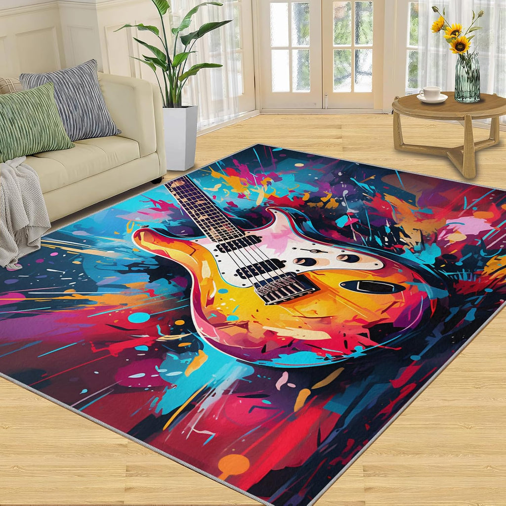 Cool Guitar Area Rug - Guitar Kids Rugs - Music Lover Rug for Bedroom, Indoor Machine Washable Carpet for Music Classroom Studio Band 6x8ft