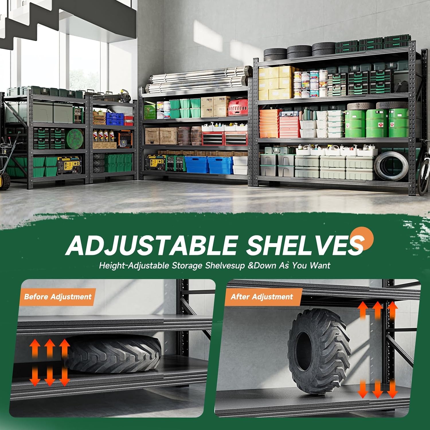 Letaya 2000LBS Storage Shelves Heavy Duty,60' H Garage Shelving Units, 4 Tier Adjustable Utility Rack Shelf,Large Metal Industrial Shelves,for Shop,Warehouse,Basement,Black (40' W x 20' D x 60' H)