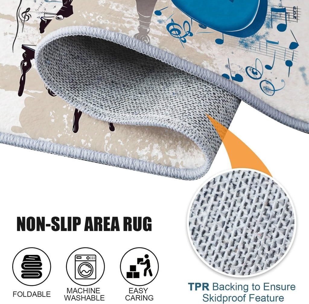 Living Room Area Rug 6x8 ft Piano Guitar Musical Instruments Modern Soft Low Pile Rugs, Indoor Non Slip Floor Carpet, Washable Area Rug for Bedroom Dining Room Kids Playroom Home Office