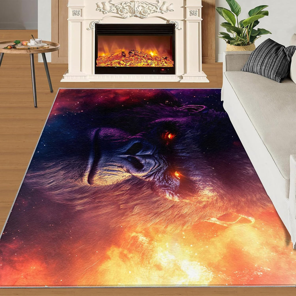 Gorilla Rug 6x8-6x8 Rug, Monkey Area Rugs for Bedroom, Fantasy Galaxy Rugs for Living Room, Animal Washable Mat, Kids Carpet, Gorilla Home Decor & Gifts