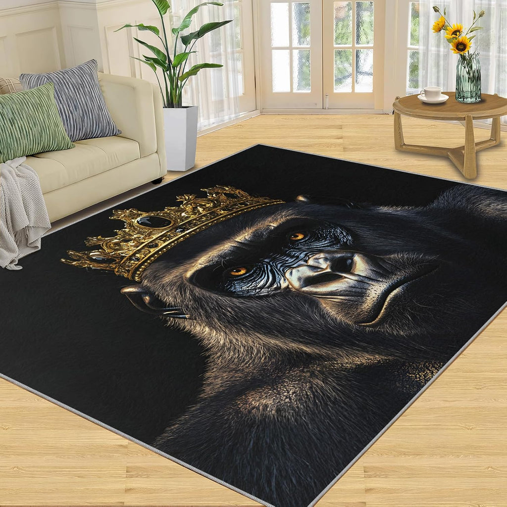 6x8 Gorilla Area Rug - Chimpanzee Large Rugs for Living Room, Gold Crown Gorilla Carpet Area Rug for Girls Bedroom Kids Room Basement Office Classroom