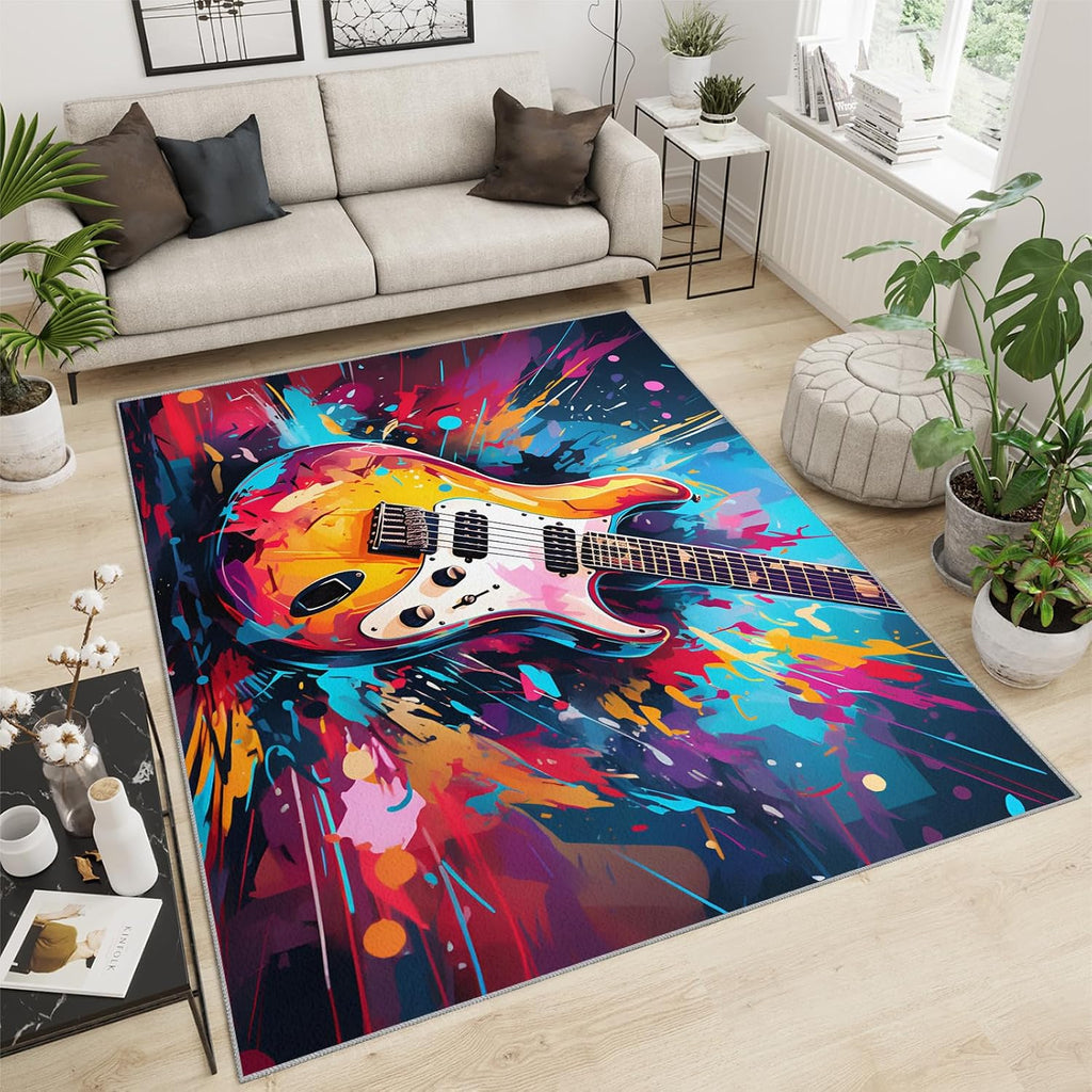 Cool Guitar Area Rug - Guitar Kids Rugs - Music Lover Rug for Bedroom, Indoor Machine Washable Carpet for Music Classroom Studio Band 6x8ft