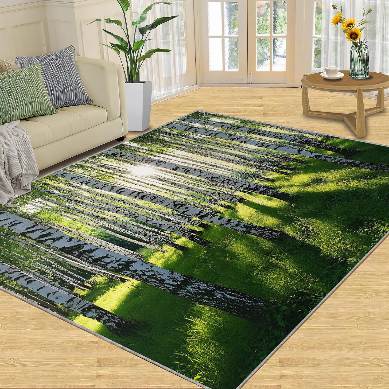Birch Forest Area Rug 6x8 - Birch Trees Large Rugs for Living Room, Natural Landscape Carpet Area Rug for Girls Bedroom Kids Room Basement Office Classroom