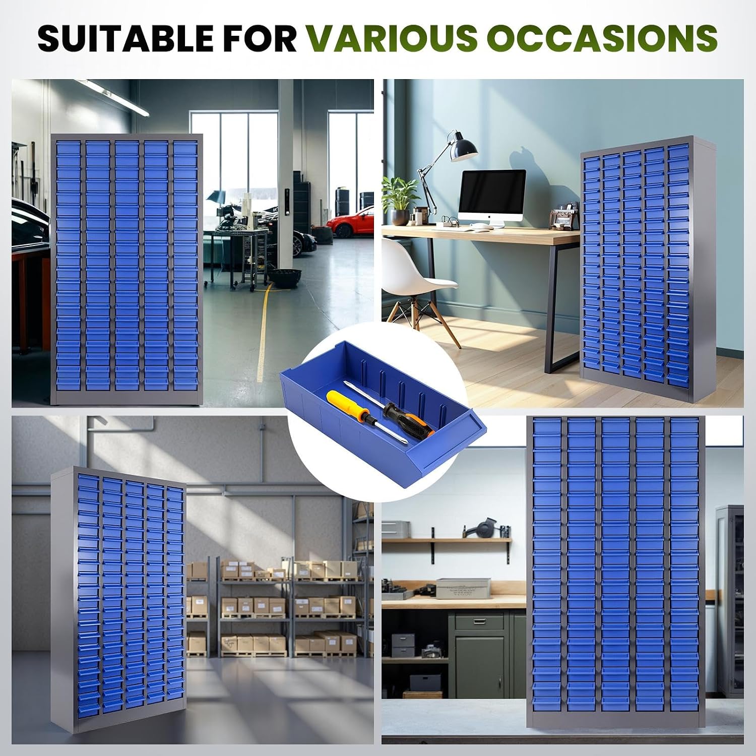 100-Drawer Grey Parts Cabinet, ABS Material Nuts Bolts Screw Nail Bins Tool Storage Cabinet Screw Drawer Organizer, Heavy-Duty Industrial Parts Cabinet for Workshop, Office, Hardware (100 Drawers)