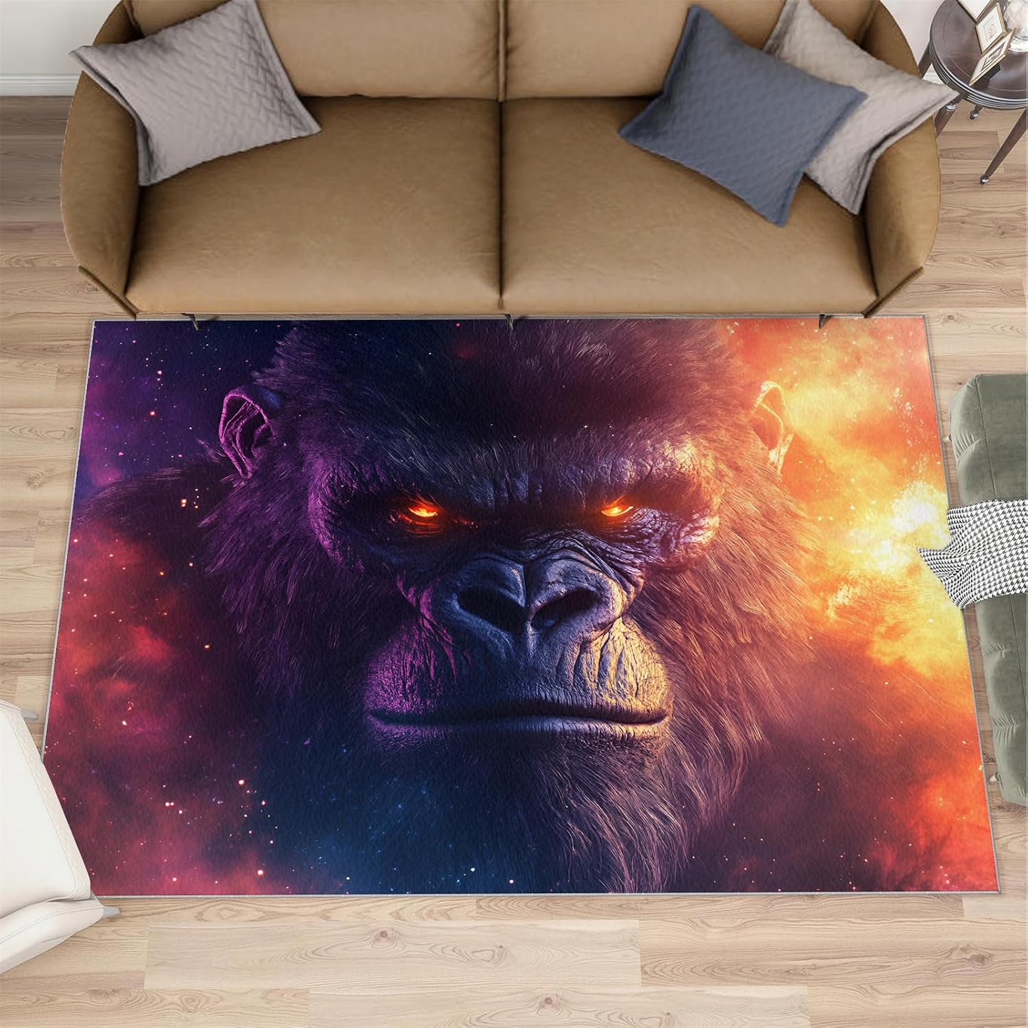 Gorilla Rug 6x8-6x8 Rug, Monkey Area Rugs for Bedroom, Fantasy Galaxy Rugs for Living Room, Animal Washable Mat, Kids Carpet, Gorilla Home Decor & Gifts