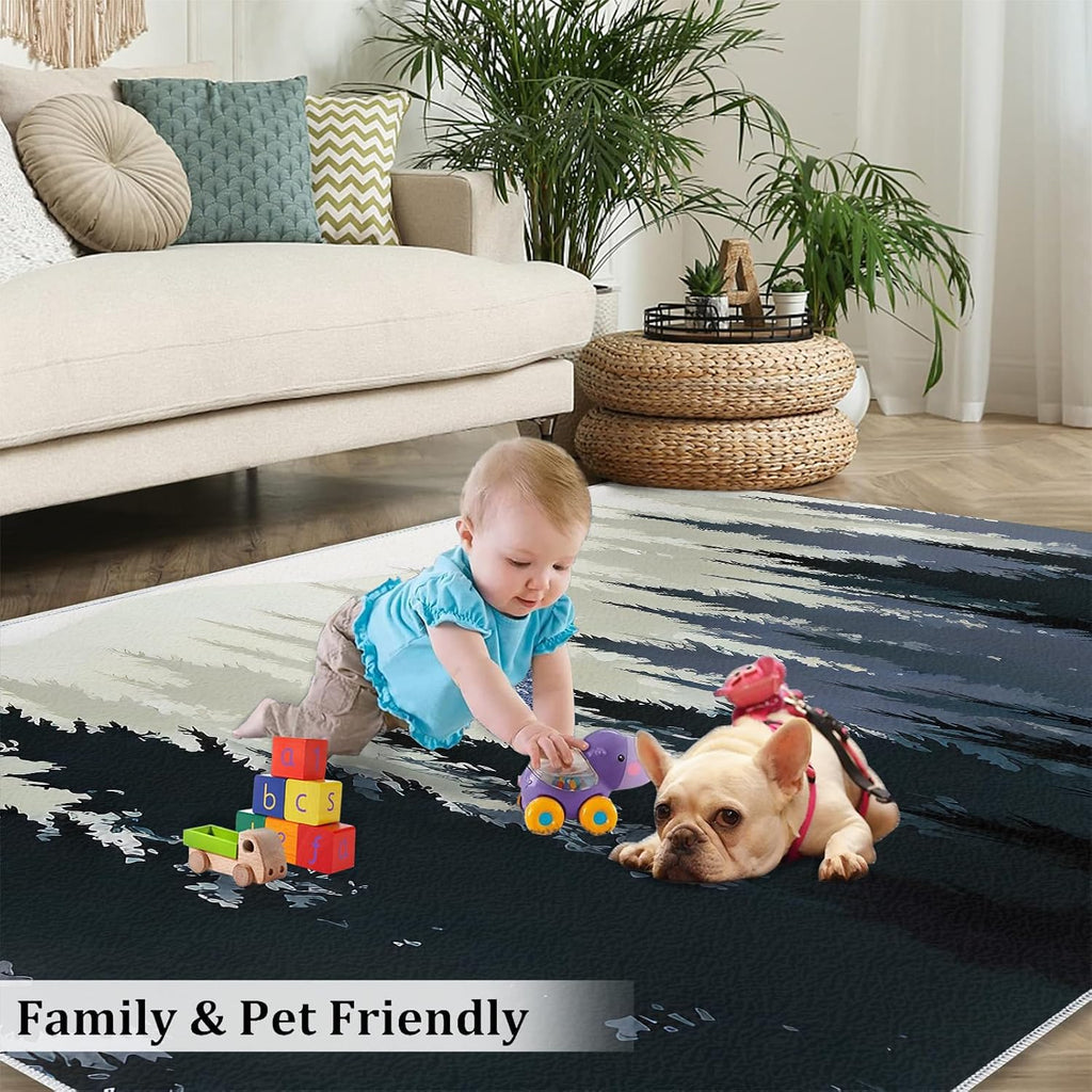 Forest Landscape Area Rug, Forest Mountain Shadows Rugs for Living Room, Indoor Non-Slip Kids Rugs, Machine Washable Breathable Durable Carpet for Front Entrance Floor Decor,6 x 8ft