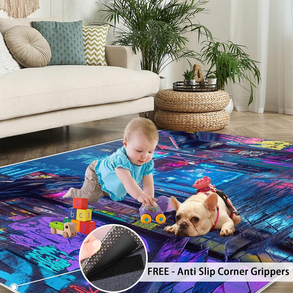 Graffiti Rug Large - 6x8 Rug, Street Doodle Area Rugs for Living Room, Hip Hop Rugs for Bedroom, Abstract Art Non-Slip Mat, Graffiti Home Decor & Gifts