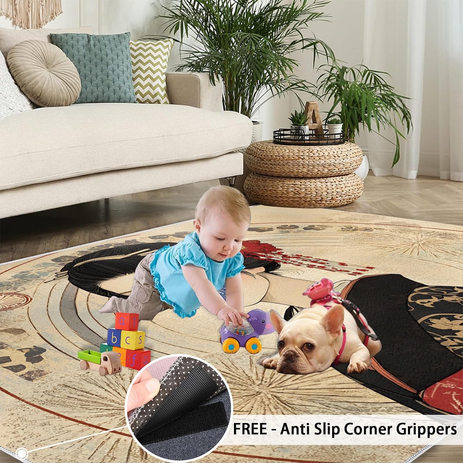 Japanese Area Rug Large - 6x8 Rug, Kimono Girl Rugs for Living Room, Asian Style Carpet, Anime Girl Washable Area Rugs for Bedroom, Retro Carpet, Japanese Home Decor