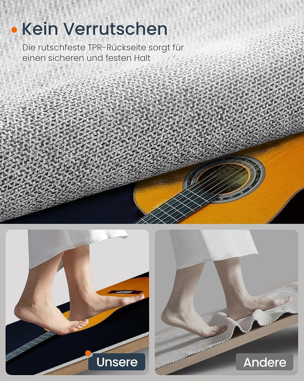 Living Room Rug 5'3' x 7'6' Orange Color Area Rug Machine Washable Musical Theme Carpet Non Slip Acoustic Guitar Indoor Large Rugs for Bedroom,Classroom,College Dorm,Farmhouse,Kids Playroom