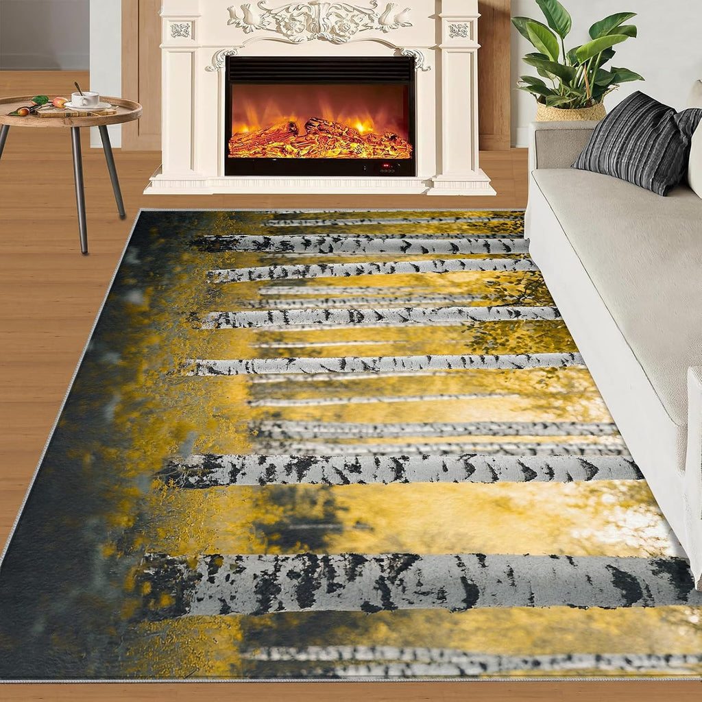 Forest Rugs for Living Room 6x8 Rug, Autumn Area Rug, Birch Trees Rugs, Large Machine Washable Rug, Non-Slip Floor Carpet for Bedroom Kids Room Home Decor