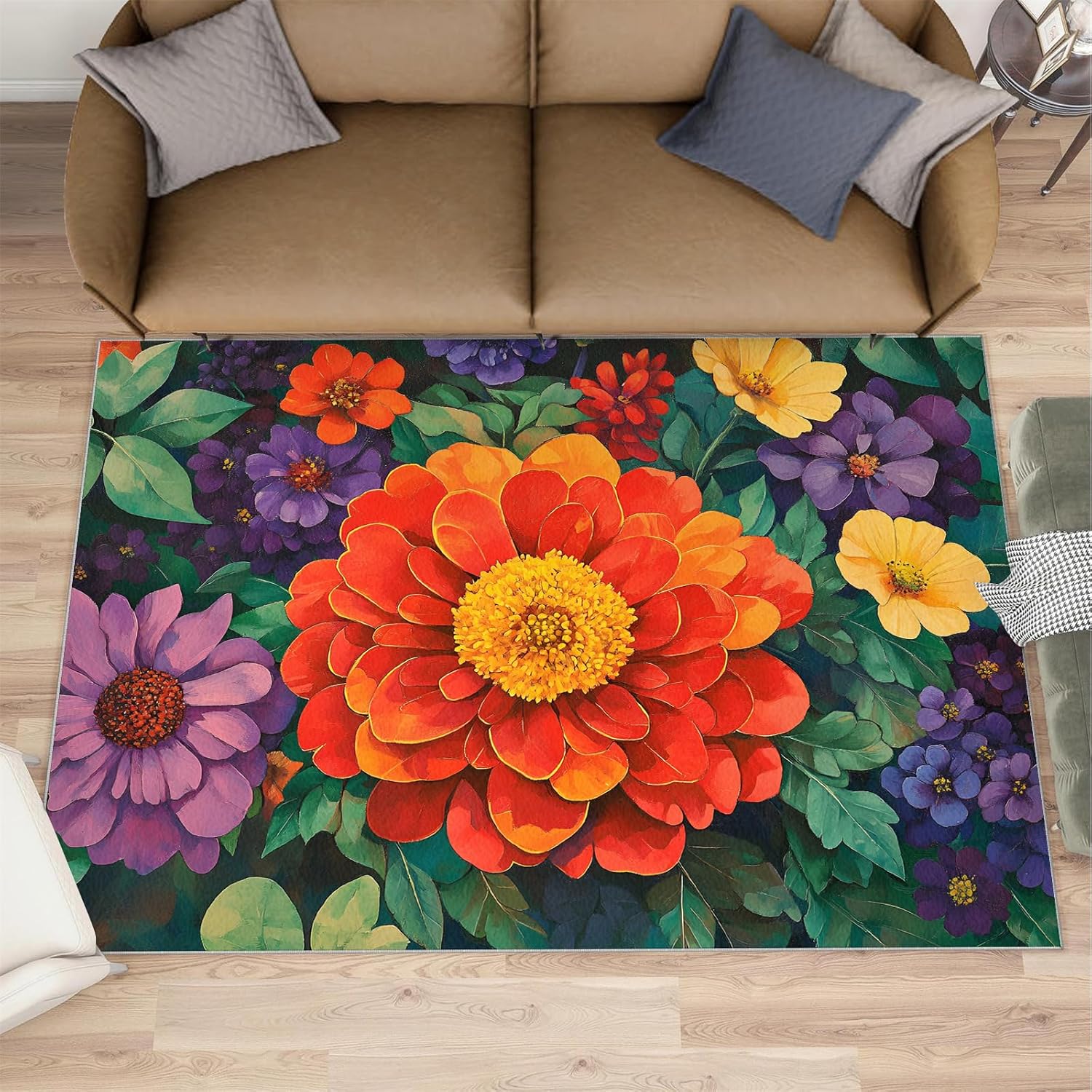 6x8 Florals Classroom Rugs - Flowers Playroom Rug, Botanical Art Carpet Area Rug for Girls Bedroom Kids Room Basement Office Classroom