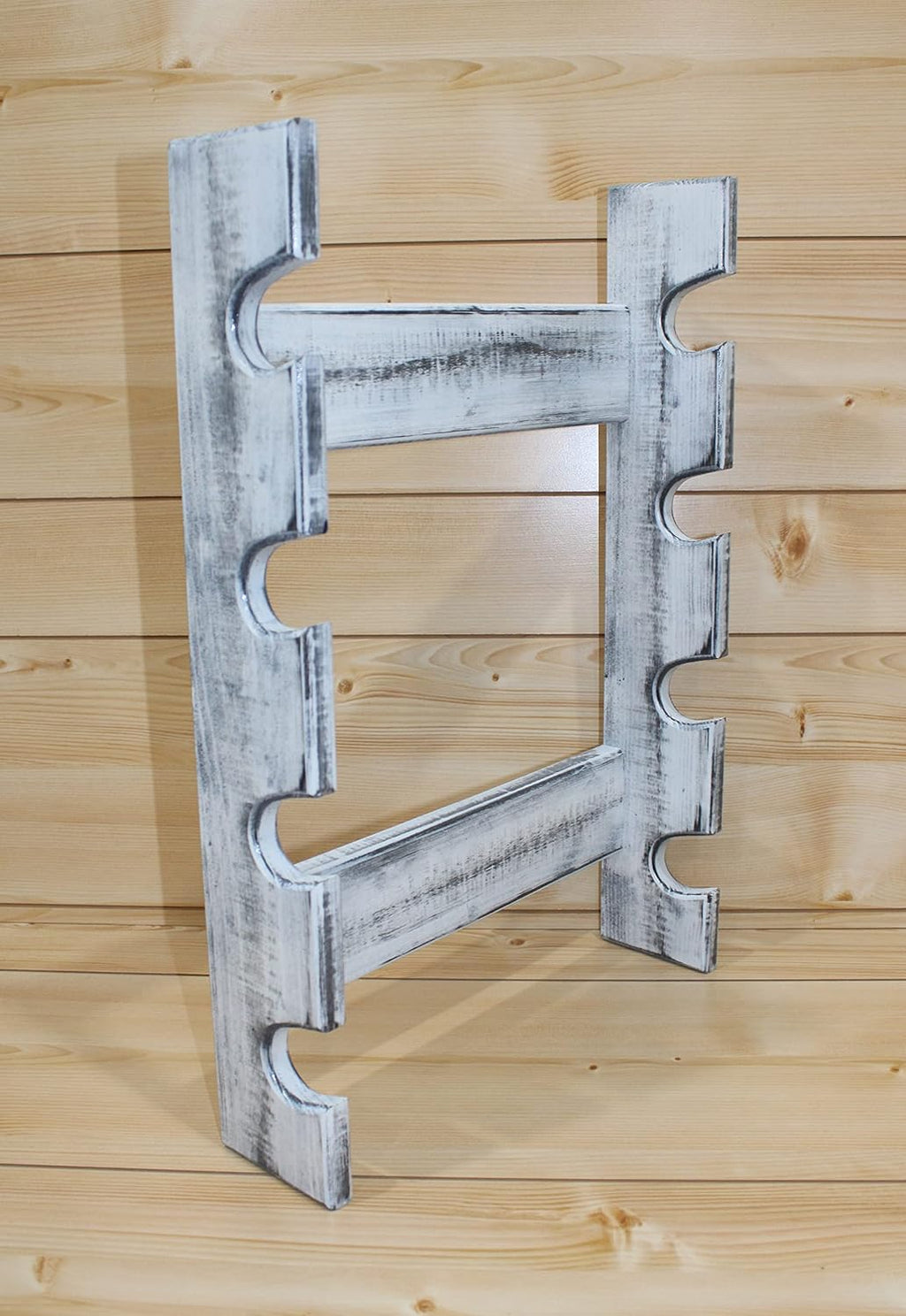 Wooden Rolling Pin Display Rack – Holds 4 Rolling Pins – Wall Mounted Storage for Bakers & Collectors – Antique White Color – Shabby Chic White & Black