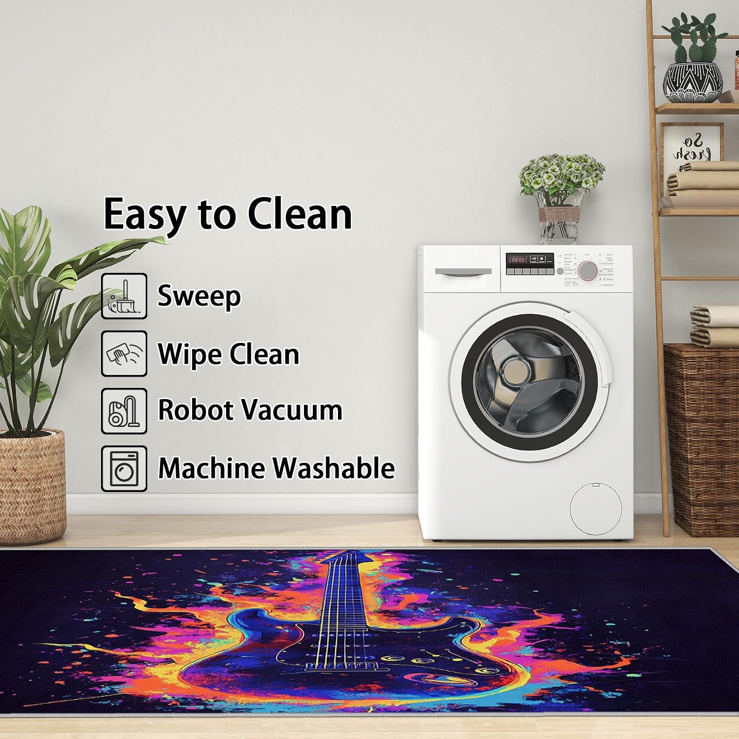 Guitar Rugs 5x7 - Guitar Rugs 4x6, Electric Guitar Music Area Rug for Living Room Bedroom, Washable Non Slip Non Shedding, Rock and Roll Graffiti Carpet, Guitar Home Decor & Gifts