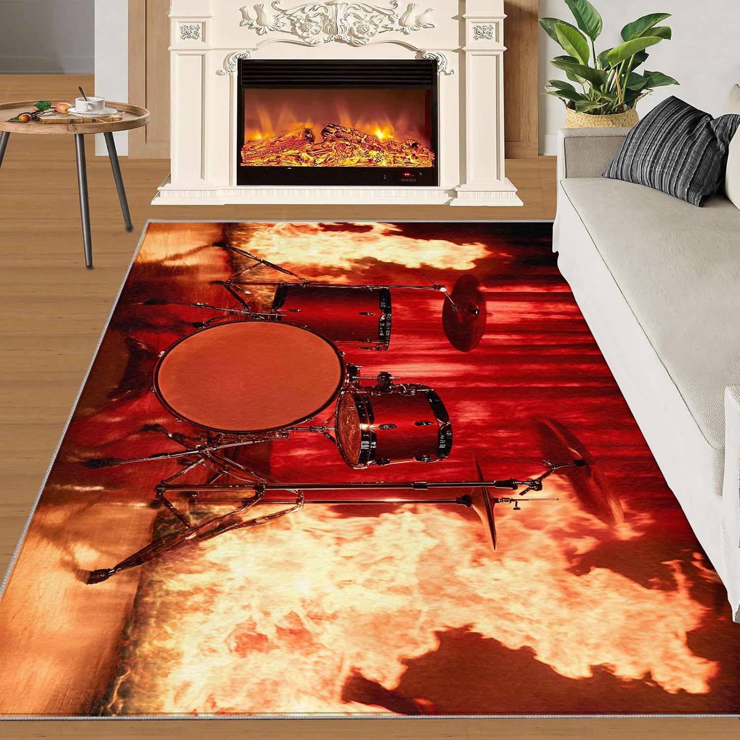 Music Rugs for Living Room 5x6 Rug, Guitar Area Rug, Rock Music Rugs, Large Machine Washable Rug, Non-Slip Floor Carpet for Bedroom Kids Room Home Decor