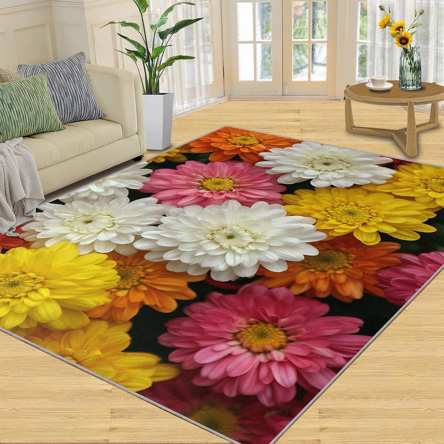 6x8 Chrysanthemum Area Rug - Florals Large Rugs for Living Room, Flower Carpet Area Rug for Girls Bedroom Kids Room Basement Office Classroom