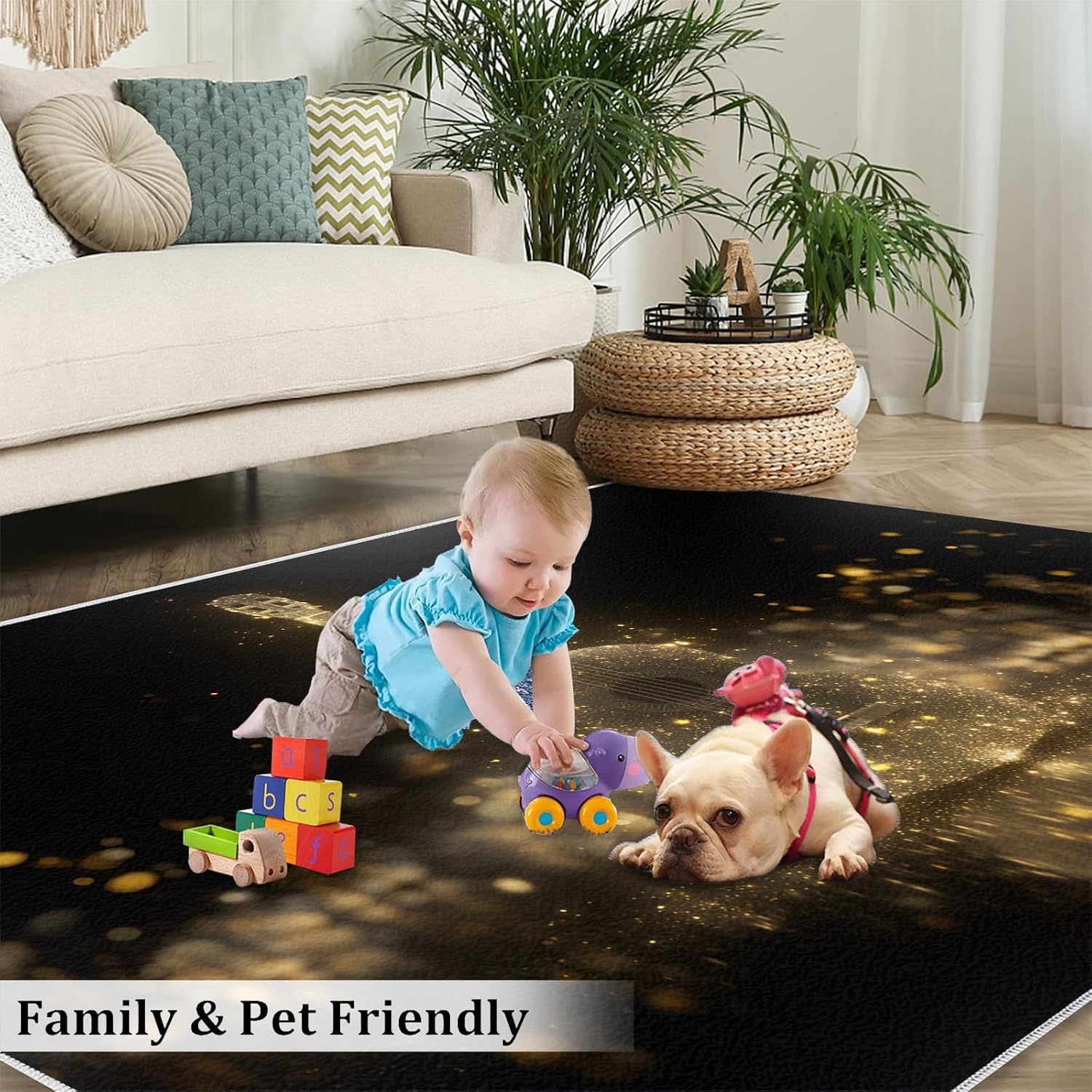 Cool Guitar Area Rug - Guitar Kids Rugs - Music Lover Rug for Bedroom, Indoor Machine Washable Carpet for Music Classroom Studio Band 5.3x6.6ft