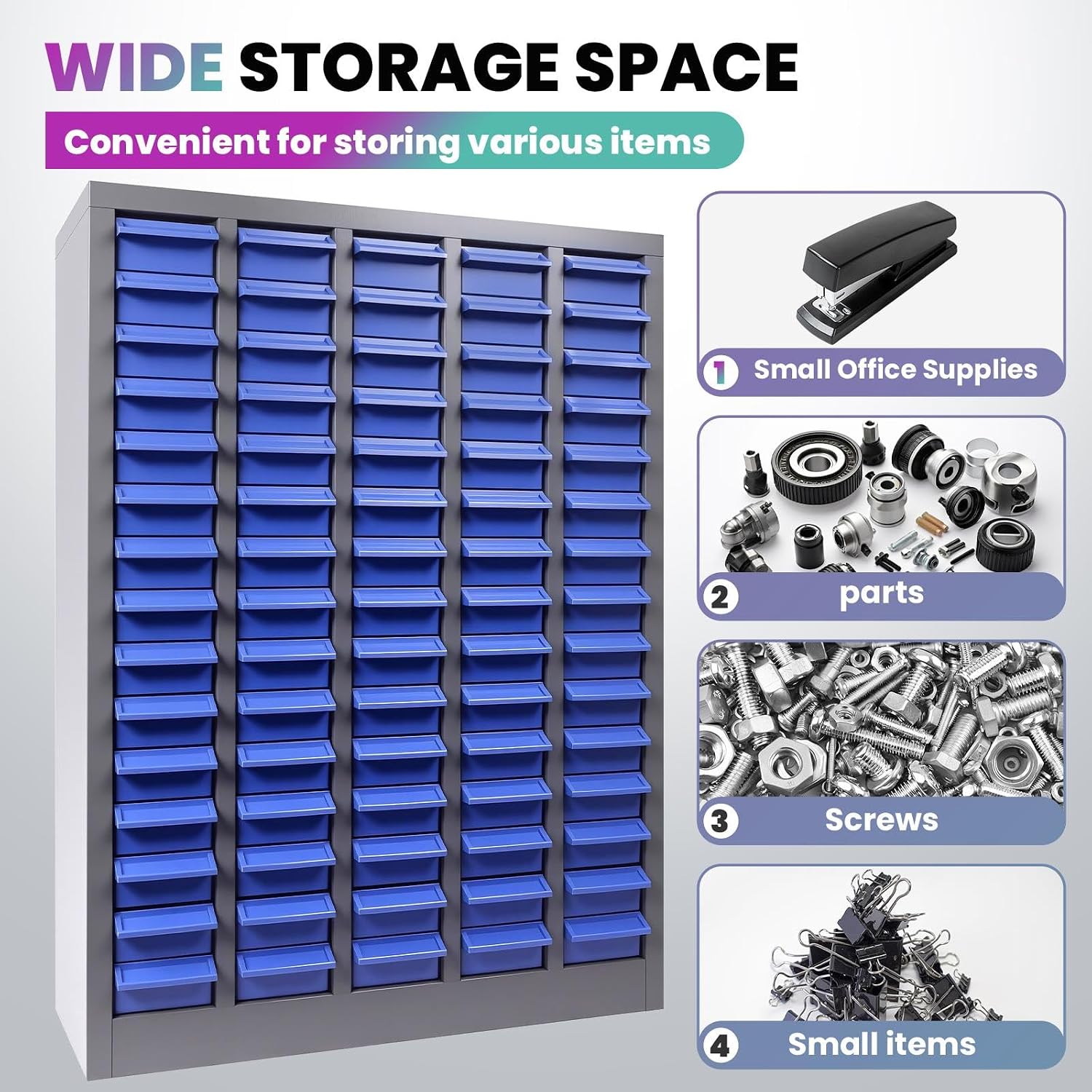 75-Drawer Small Part Organizer with 5 Dividers & 2 Labels Per Drawer, Nut and Bolt Organizer with Rear Stops, Rust Prevention & Corrosion Resistant Part Cabinet for Mechanics (75-Drawer)