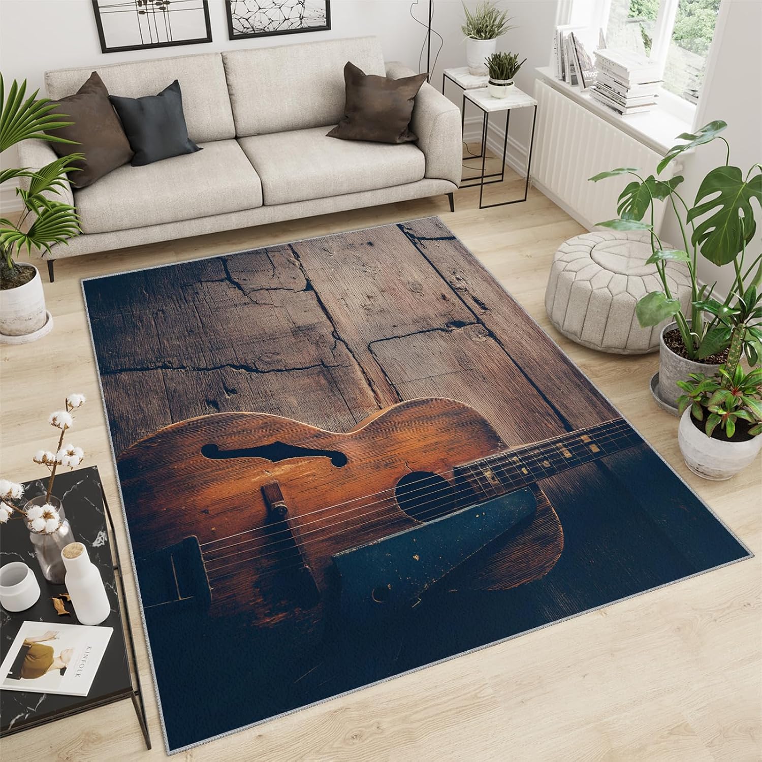 Cool Guitar Area Rug - Guitar Kids Rugs - Music Lover Rug for Bedroom, Indoor Machine Washable Carpet for Music Classroom Studio Band 5x7ft