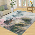 Japanese Landscape Area Rug Large - 6x8 Rug, Cherry Blossom Rugs for Living Room, Mountains Area Rugs for Bedroom, Oriental Washable Carpet, Japanese Home Decor & Gifts