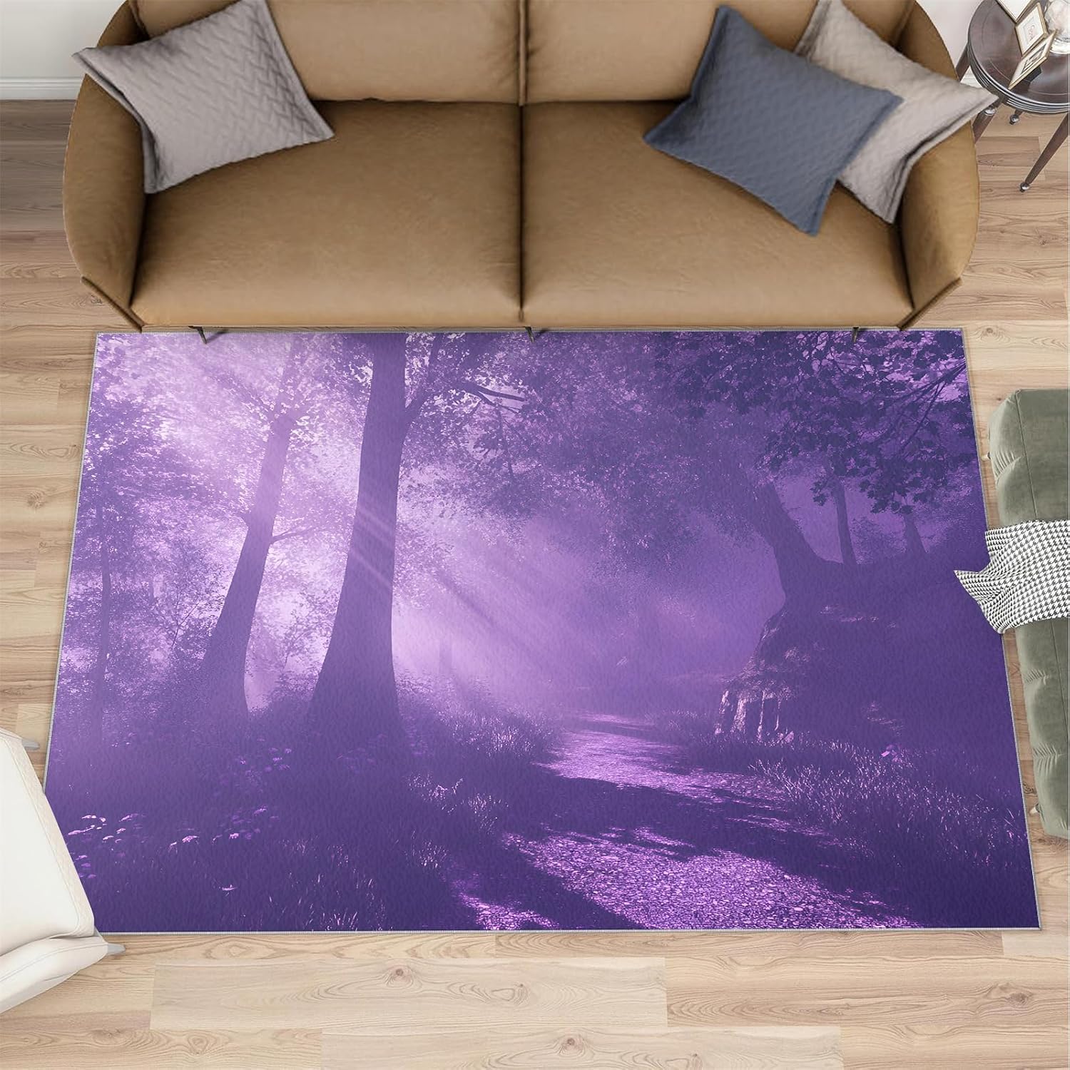 Forest Rugs for Bedroom - 6x8 Rug, Purple Forest Area Rugs for Living Room, Woodland Carpet, Landscape Washable Mat, Landscape Home Decor & Gifts