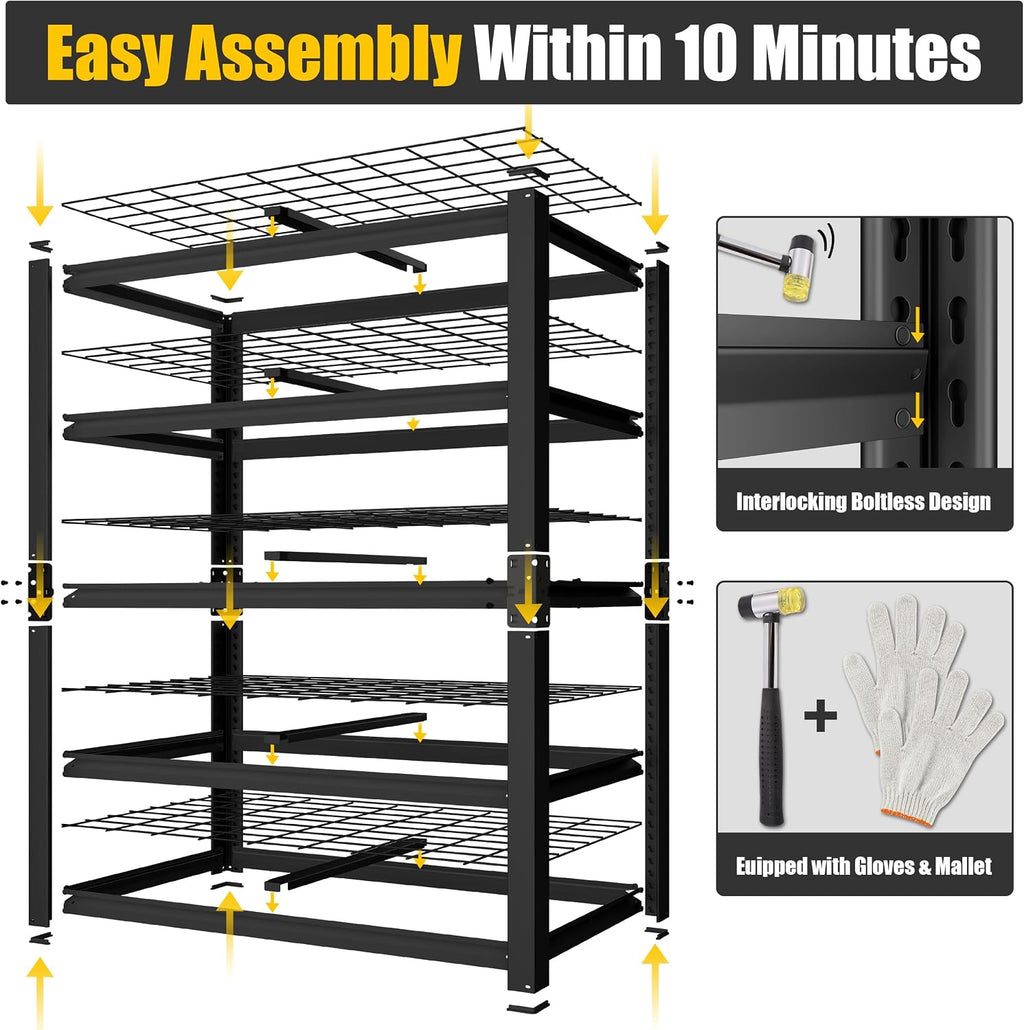 PrimeZone 72' H Heavy Duty Garage Shelving 2500 LBS 5 Tier Heavy Duty Storage Shelves Adjustable Industrial Metal Wire Shelf Unit for Garage,Basement,Pantry,Warehouse,Commercial,48' W X 24' D X 72' H