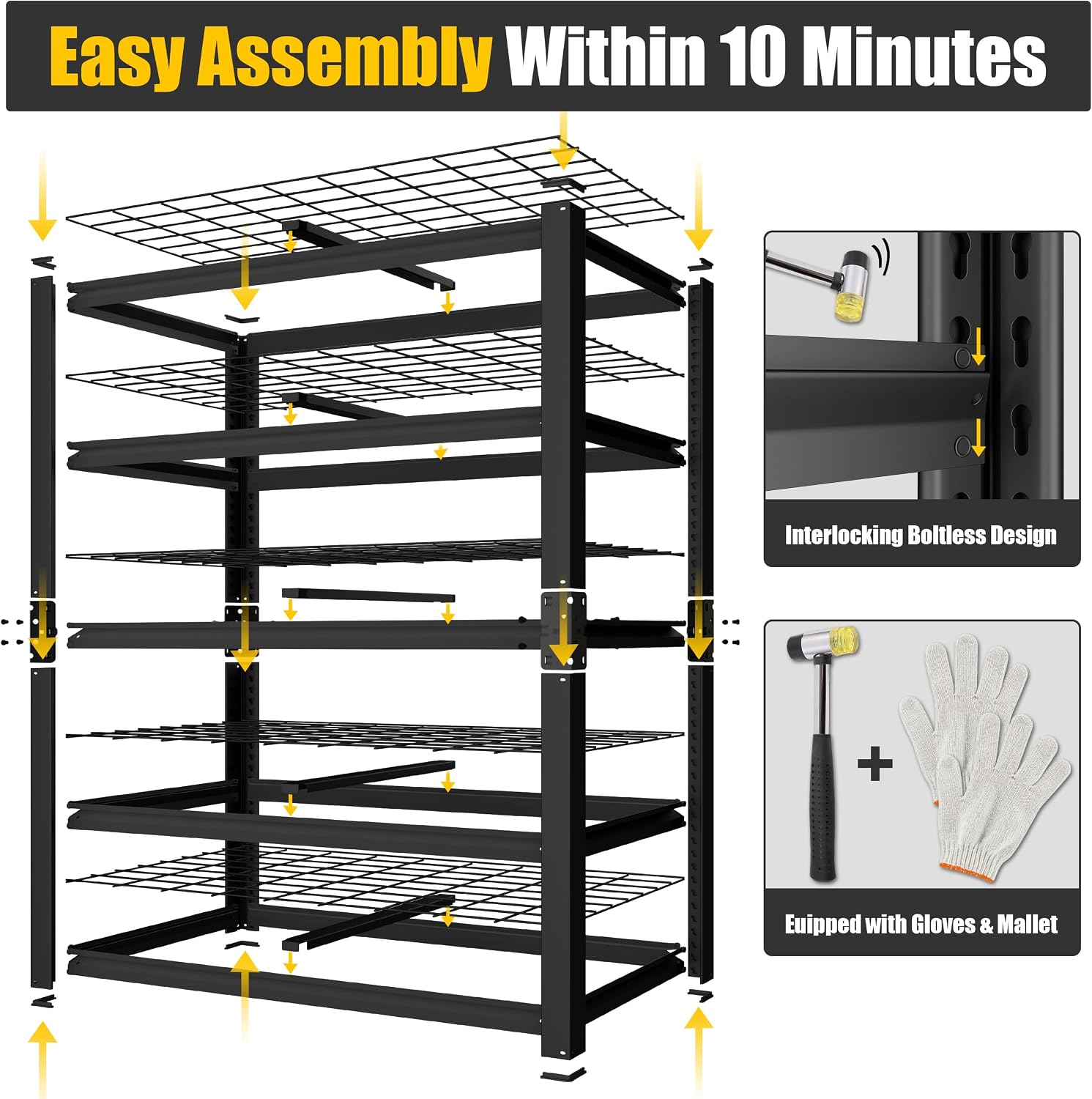 PrimeZone 72' H Heavy Duty Garage Shelving 2500 LBS 5 Tier Heavy Duty Storage Shelves Adjustable Industrial Metal Wire Shelf Unit for Garage,Basement,Pantry,Warehouse,Commercial,48' W X 24' D X 72' H