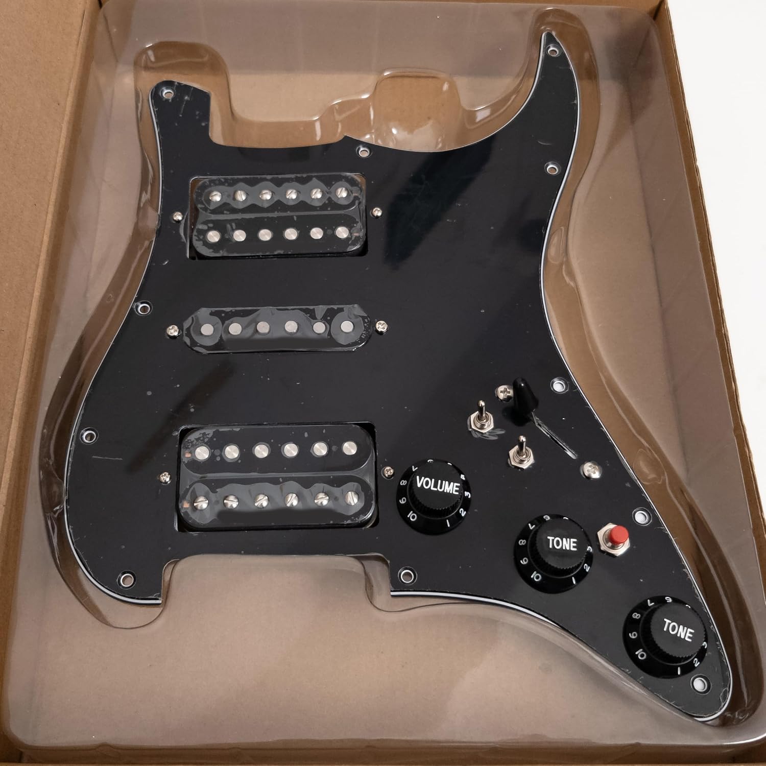 Guitar Prewired Loaded Pickguard for ST Alnico 5 Humbucker Pickups Set with 2 Coil Split Push-Pull Switches & Boost – Prewired Upgrade Harness for USA/Mexico Strat Guitars (Black)
