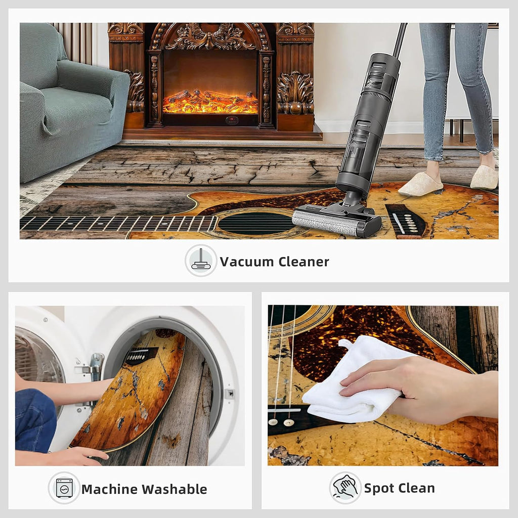 Guitar Area Rug 6x8, Country Guitar Rugs for Living Room, Music Bedroom Rug, Machine Washable Rugs for Sofa Kitchen Dining, Non-Slip Home Decor Carpet
