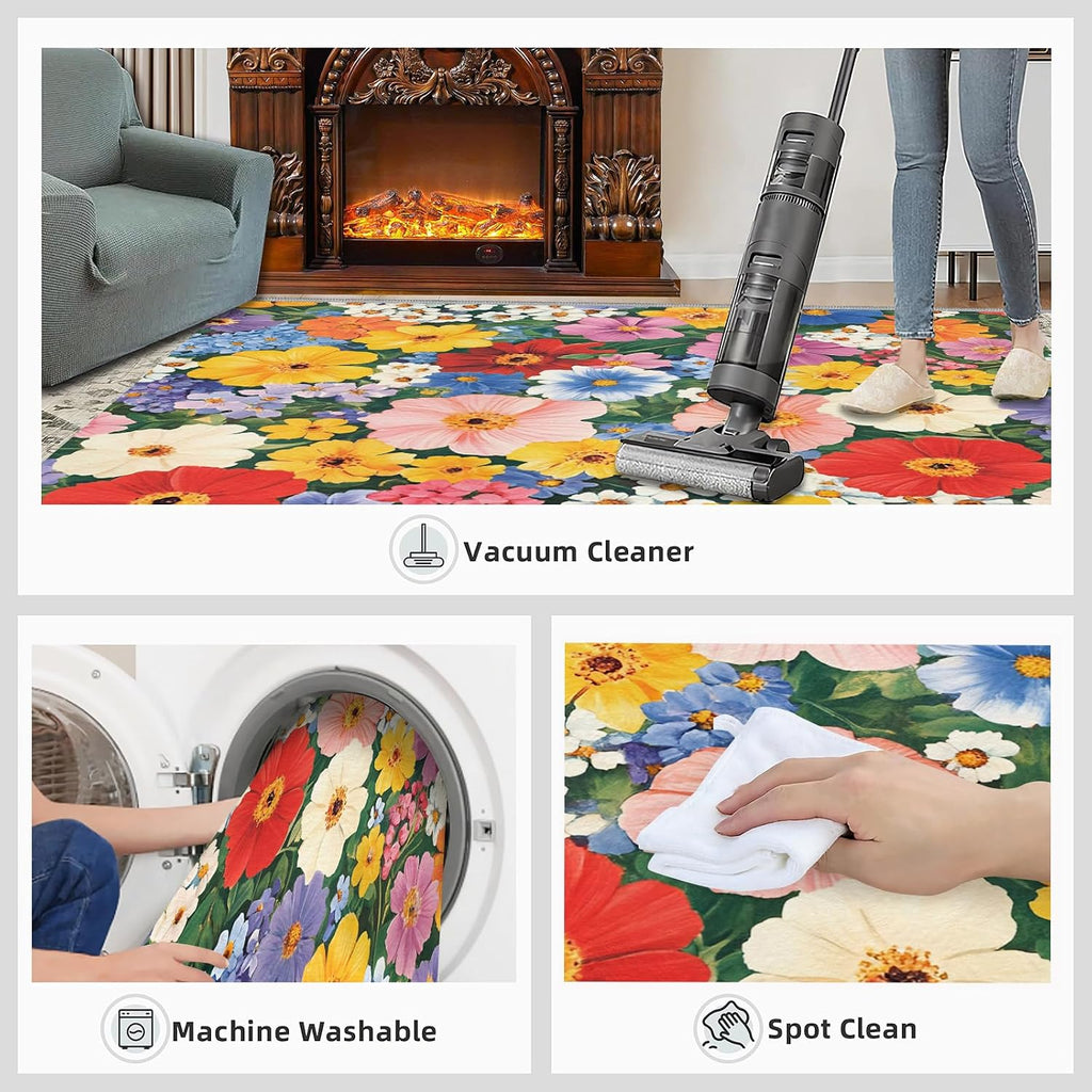 Colorful Florals Rug 6x8 - Dense Florals Large Rugs for Living Room, Vibrant Flowers Carpet Area Rug for Girls Bedroom Kids Room Basement Office Classroom