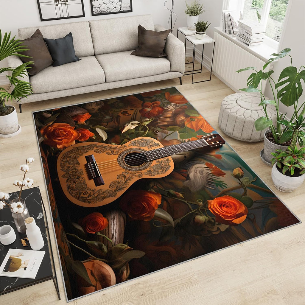 Guitar Kids Rugs - Cool Guitar Area Rug - Music Lover Print Rugs - Indoor Non Slip Carpet for Bedroom Living Room Band Studio 6x8ft