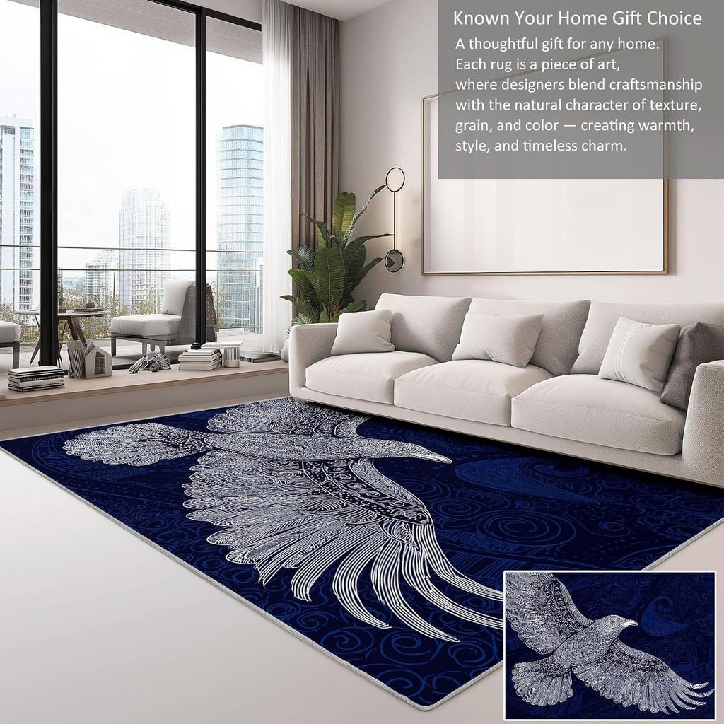 Indoor Non-Slip Area Rug 5 x 7 ft, Abstract Art Washable Rug Viking Runes Animals Birds Low Pile Carpet for Living Room Entryway Kitchen Front Entrance Kids Room Door Mat Laundry