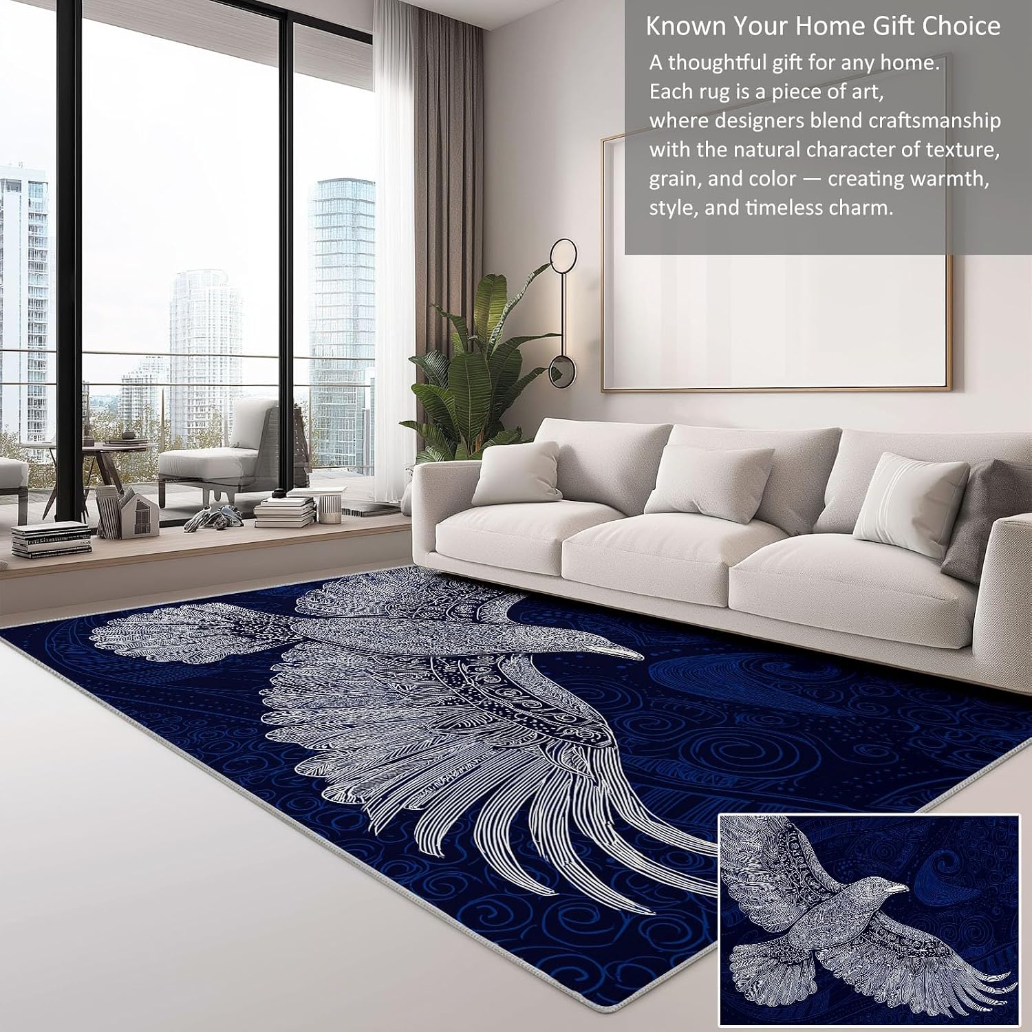 Indoor Non-Slip Area Rug 5 x 7 ft, Abstract Art Washable Rug Viking Runes Animals Birds Low Pile Carpet for Living Room Entryway Kitchen Front Entrance Kids Room Door Mat Laundry