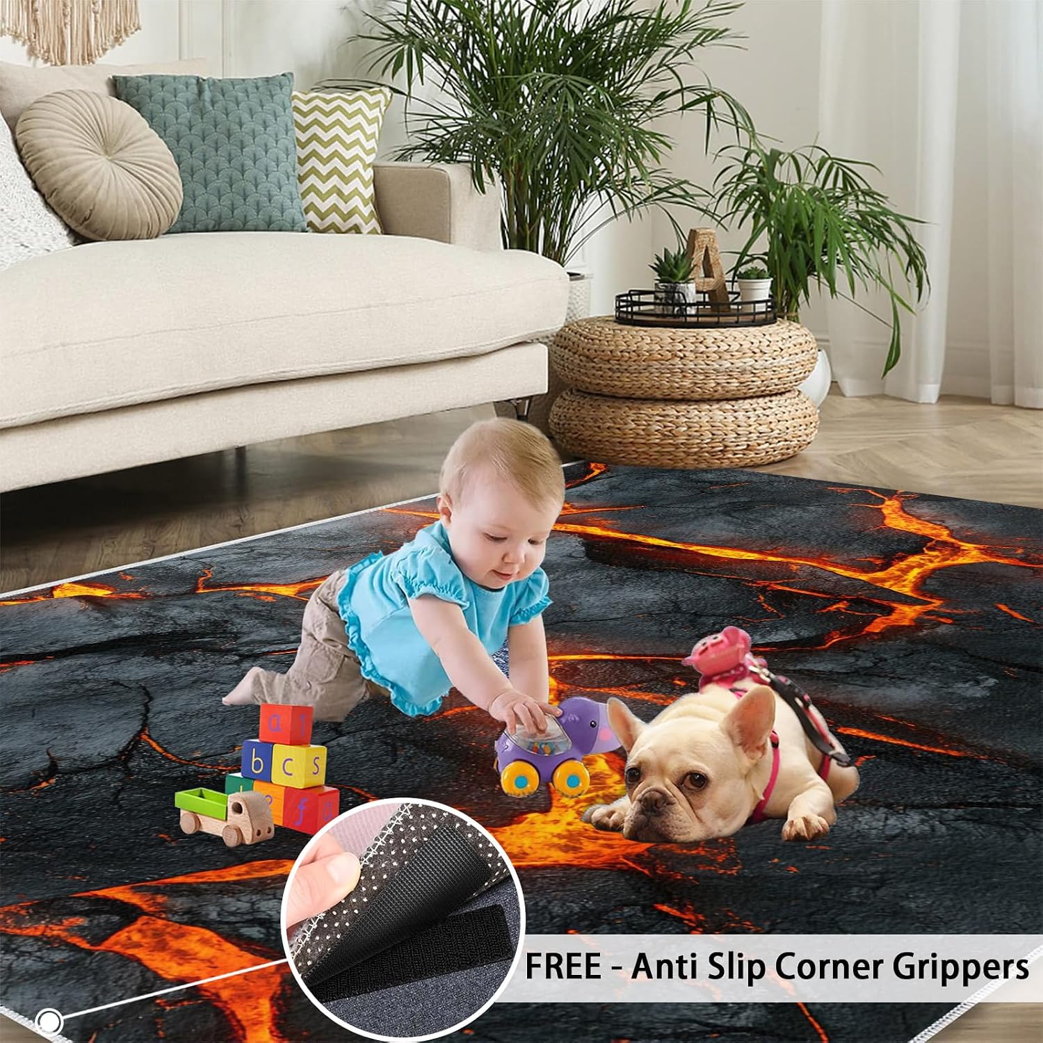 Lava Rug 6x8, Magma Rugs for Living Room, Boy Area Rug, Non Slip Washable Rugs for Bedroom Kitchen Dining Room Decor Carpet