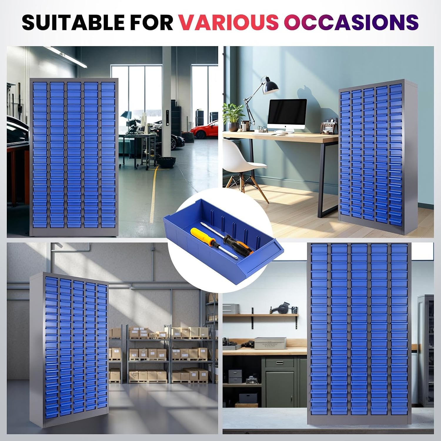Alloy Steel Nuts and Bolts Organizers and Storage , 8.66'D x 25.8'W x 35.4'H, ABS Material Drawer Parts Cabinet with Labels and Dividers, Small Parts Organizer for Workshop, Office，Home (100 Drawers)
