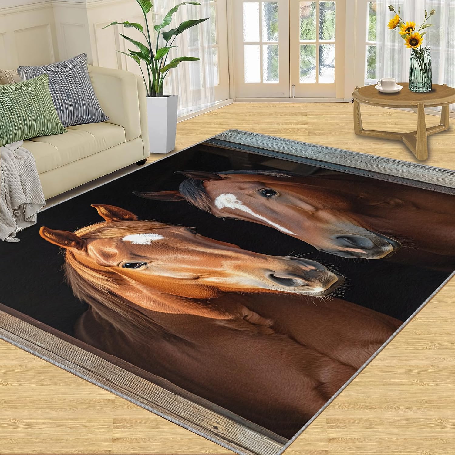 Barn Horse Area Rug 6x8 - Vintage Horse Large Rugs for Living Room, Farmhouse Carpet Area Rug for Girls Bedroom Kids Room Basement Office Classroom